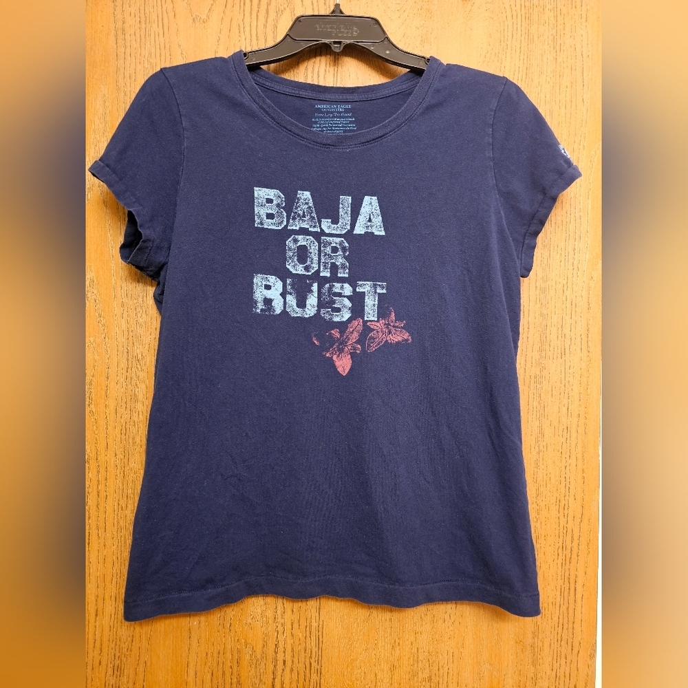 Y2K American Eagle blue tshirt Baja or Bust size XLarge EUC